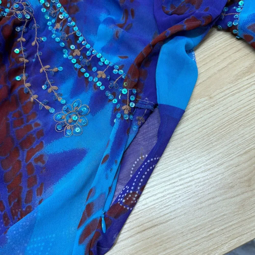 Vtg Y2k Beaded Babydoll Fairy Top Women 3X Blue Ethereal Sheer Gypsy Boho Hippie - Picture 10 of 15